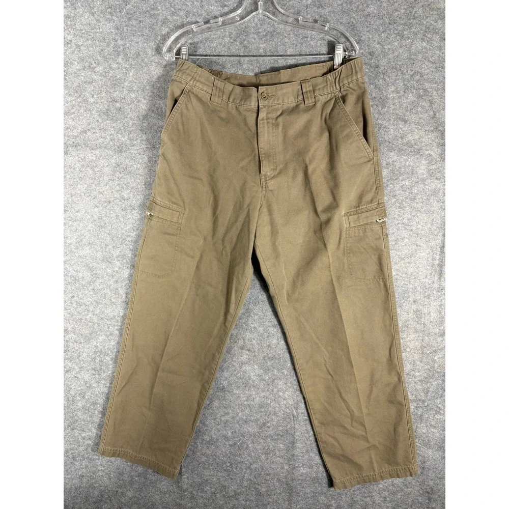 LL Bean Pants Mens 35 Brown Cotton Chino Cargo Flat Front Mid Rise Slash Pockets